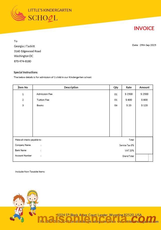 Szablon faktury przedszkola w formatach Word i PDF